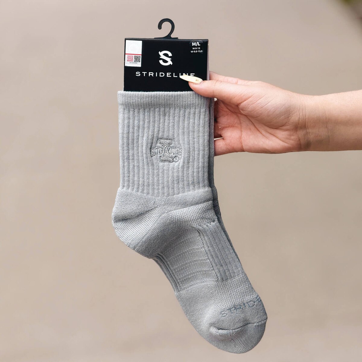Strideline I-State Gray Half Calf Embroidered Socks